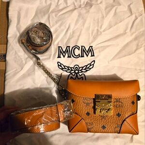 MCM Cognac Crossbody/Belt Bag with Gold Hardware